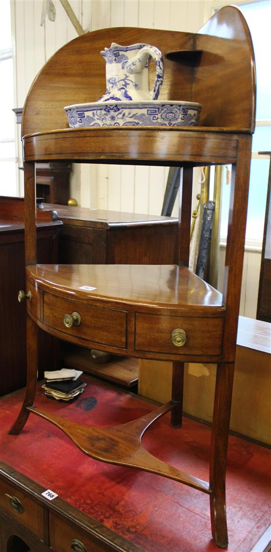A George III corner washstand, together with a Masons blue & white jug and basin